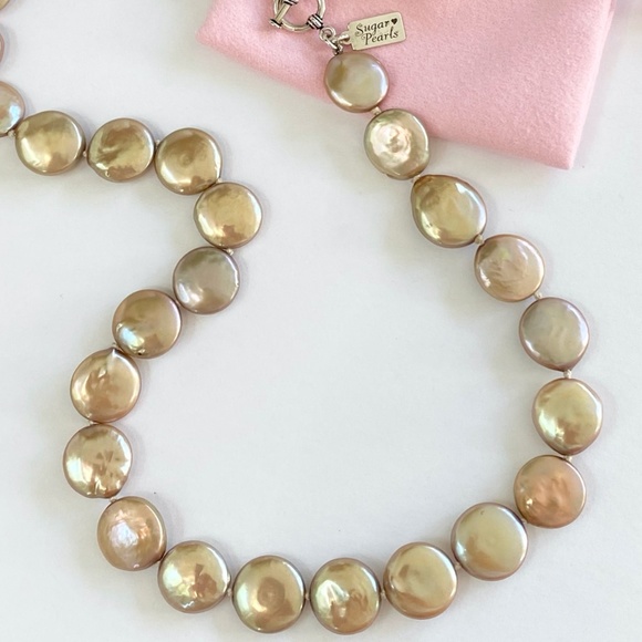 Gold Champagne Coin Pearl Necklace - Picture 4 of 5